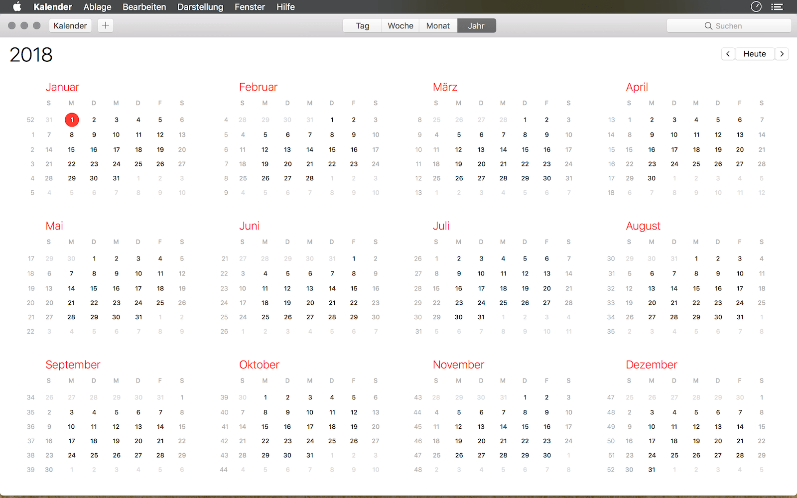 Open iCal in year view