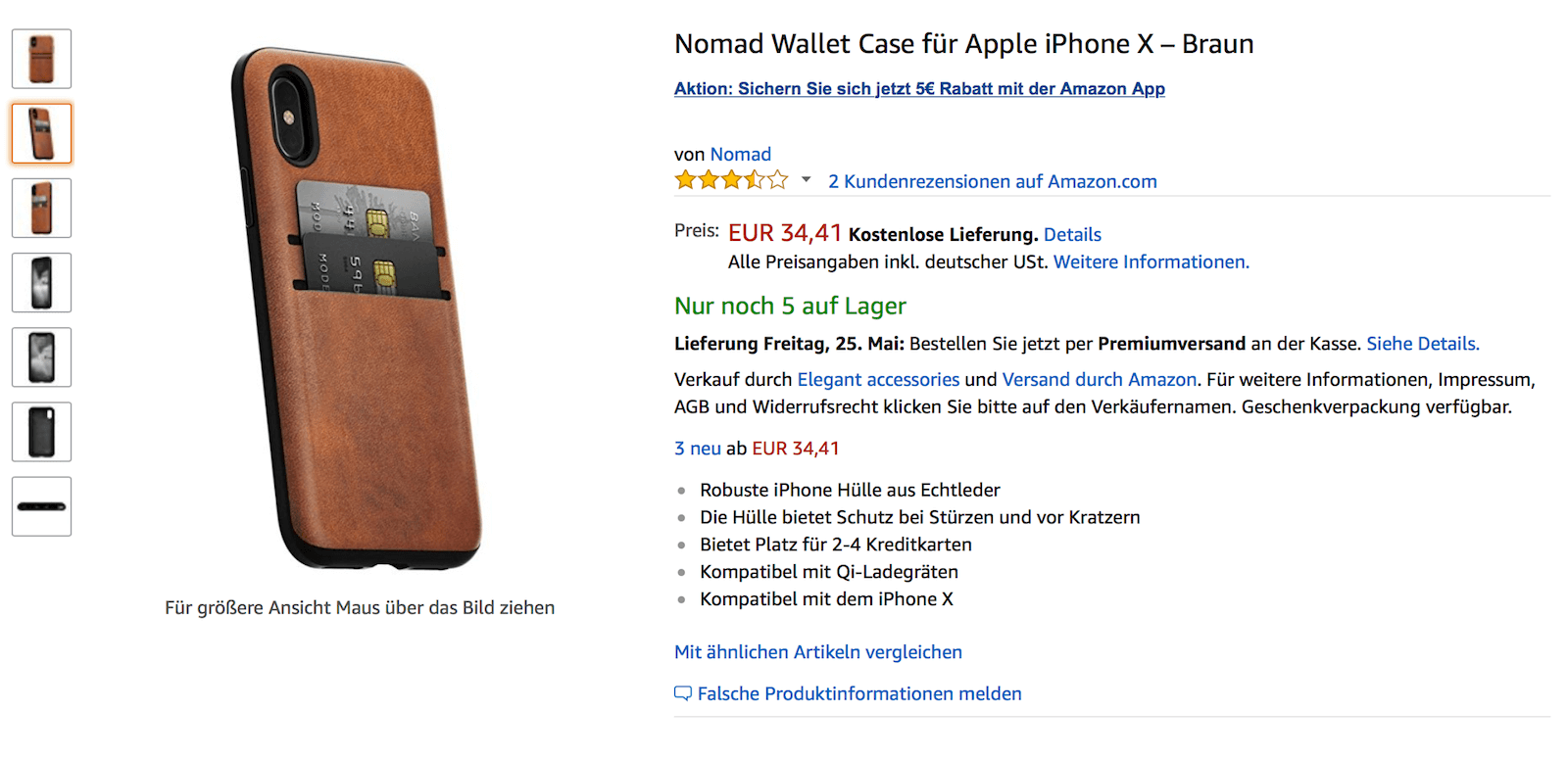NOMAD Wallet Case price in euro in the German Amazon online store